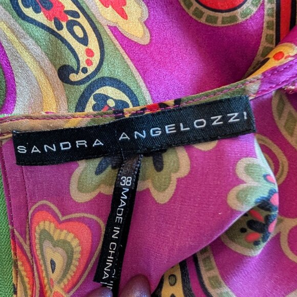 Sandra Angelozzi 100% Silk Long Sleeve Blouse Paisley Size 38 US 6 Back Zipper - Picture 4 of 12